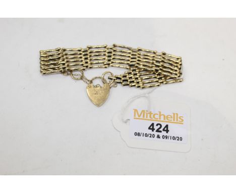 9 ct gold gate bracelet with padlock, weight approx 20 grams