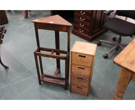 Oak corner stick stand and 4 drawer bamboo chest