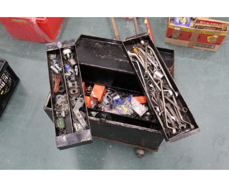Metal tool chest on wheels, tools, socket sets, etc