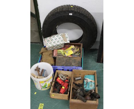 Michelin tyre and boxes of tools 