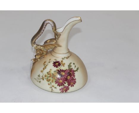 Royal Worcester style floral jug, with blush ivory ground, height 21 cm 