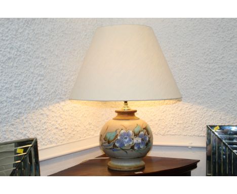 Studio Pottery table lamp with cream shade decorated with birds, height 62 cm 