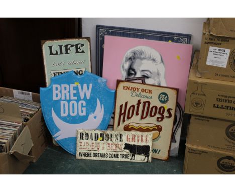 Small quantity of advertising signs, Marilyn Monroe print and a quotation print 