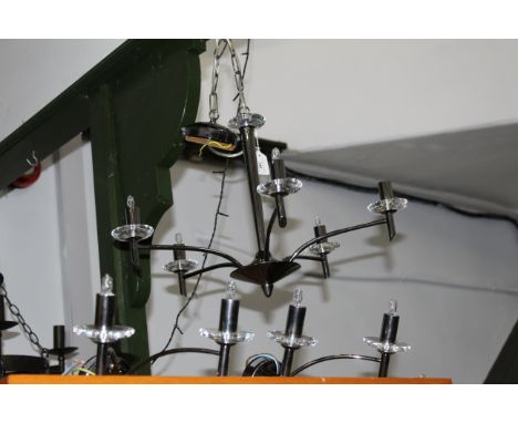 Modern five branch metal ceiling light fitting and two matching 2 branch wall light fittings 