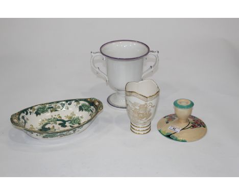 Carltonware candle holder, urn, Carltonware vase and Masons Chartreuse pattern dish 