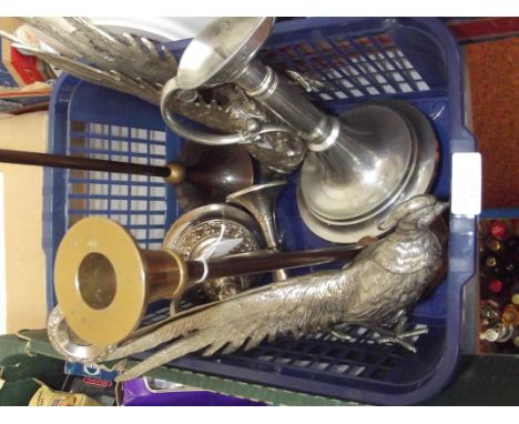 Assorted metal ware to include a hallmarked silver candlestick