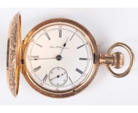 An American 14k gold hunting cased keyless wind gentleman’s pocket watch, the jewelled movement detailed ‘Chas.B.Bargman, Tol