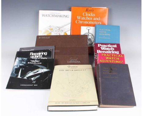 A collection of mostly horological reference books, including 'Watchmaking' by George Daniels, 1981, signed by author, 'Ree's