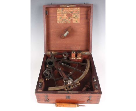 A 19th century French brass sextant, the arc with silvered scale, signed 'Schwartz dit Lenoir a Paris', fitted with a magnifi