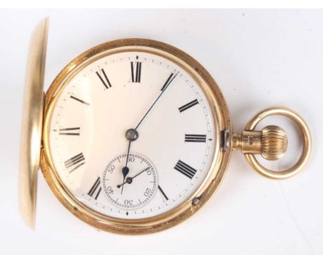 An 18ct gold hunting cased keyless wind gentleman's pocket watch, the three-quarter plate lever movement detailed 'A.W.W. Co 