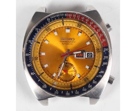 A Seiko Pogue Chronograph Automatic stainless steel gentleman's wristwatch, Ref. 6139-6002, circa October 1972, with signed a