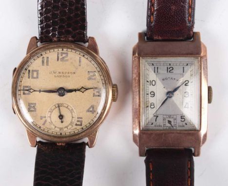 A J.W. Benson London 9ct gold circular cased gentleman's wristwatch, the jewelled lever movement detailed ‘Swiss Made Patente