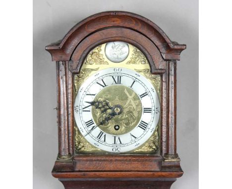 A 19th century and later oak cased hooded wall timepiece with eight day single fusee movement, the 6-inch brass breakarch dia