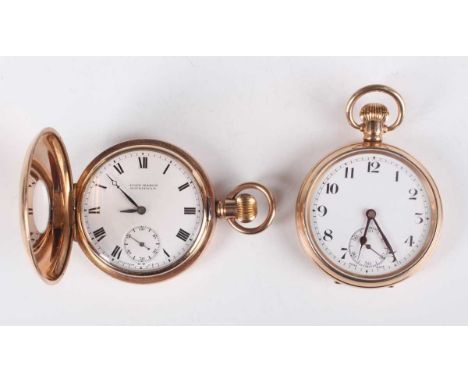 A gilt metal half-hunting cased keyless wind gentleman's pocket watch, the jewelled movement detailed 'A.W.W. Co Waltham Mass