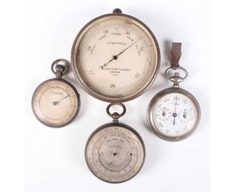 A late Victorian silver cased pocket pedometer, London 1891, case diameter 4.1cm, a base metal cased pocket pedometer and two