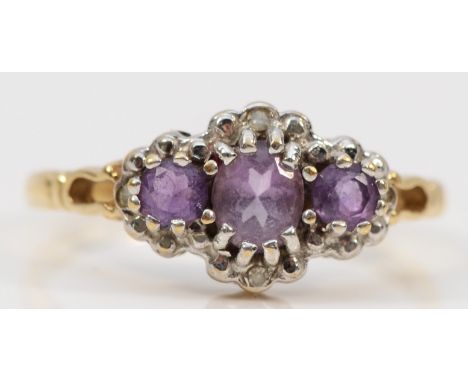 A 9ct gold amethyst and diamond cluster ring, M 1/2, 1.8gm 