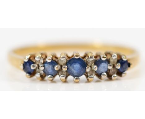 A 9ct gold sapphire and diamond half eternity ring, S 1/2, 2g 