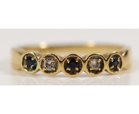 A 9ct gold sapphire and diamond half eternity ring, P, 2g 