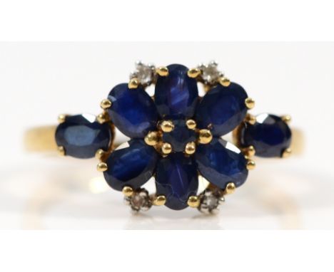 A 9ct gold sapphire and diamond dress ring, N, 2.2g 