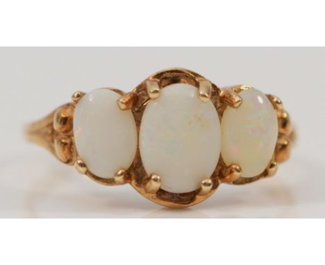 A 10K gold opal three stone ring, M, 2g 