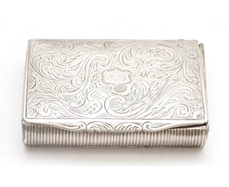 A 19th century unmarked silver, probably Continental snuff box, with engraved decoration, 8 x 5.5 x 1.5cm, 79gm 