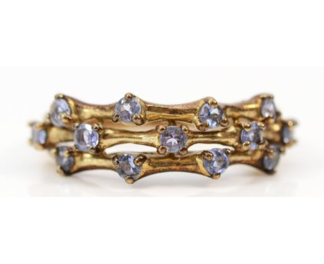 A 9ct gold tanzanite three row ring, P, 2.8g 