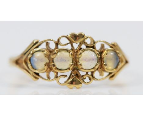 A 9ct gold vintage style opal ring, L 1/2, 1.4g 