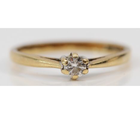 A 9ct gold diamond solitaire ring, L 1/2, 1.5g 