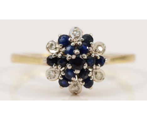 A 9ct gold sapphire and diamond cluster ring, P, 1.8gm 