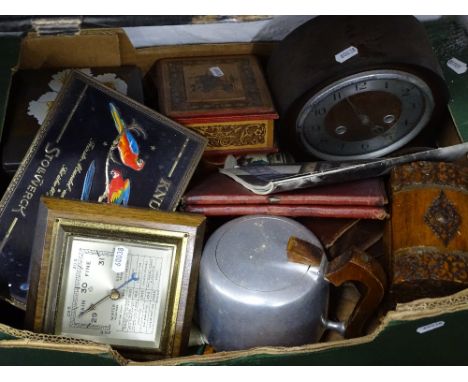 Barometer, Picquot Ware teapot, clock, etc.