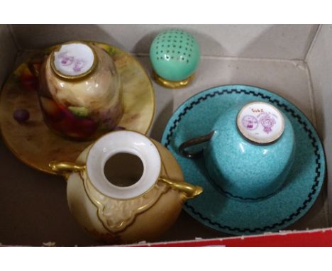 Antique Royal Worcester coffee cups and saucers, vase, etc.