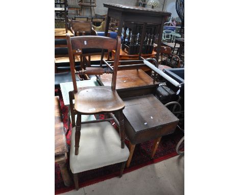 A painted occasional table, Georgian chair, pine stool, etc., (5)