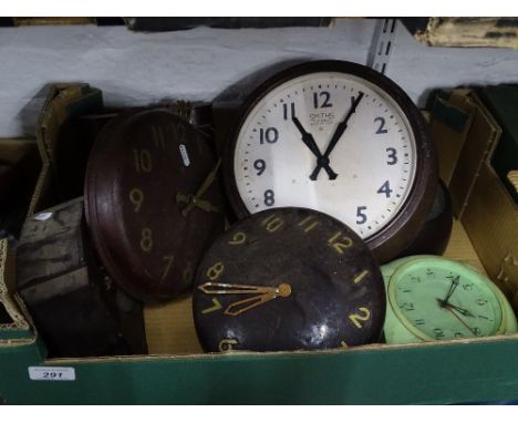 Various Vintage Bakelite cased wall clocks.
