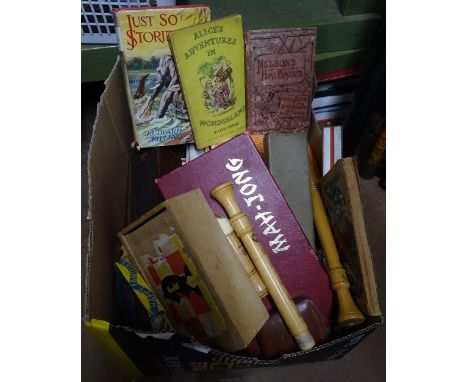 Box of games and Vintage children's books, etc.