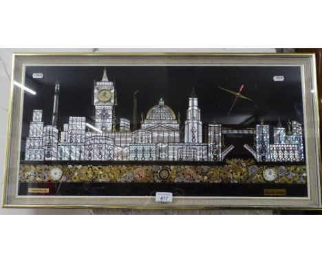 A framed London skyline clock by Kersh of London.