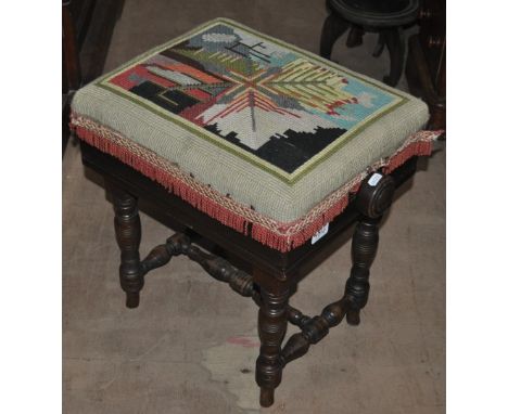 A late Victorian mahogany rise and fall piano stool.