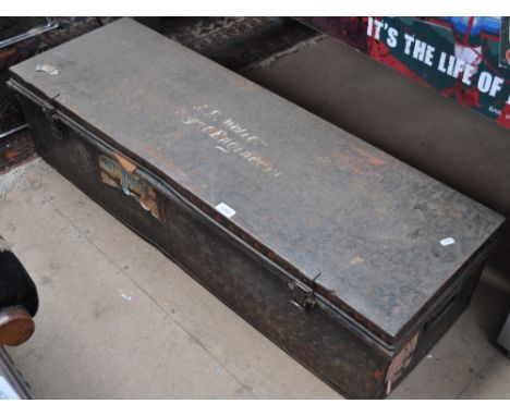 A Vintage metal travelling trunk, J E Weller, Royal Engineers, length 115cm.