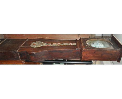 An Antique provincial French pine cased comptoise clock, with enamelled dial and 2-train movement signed J & Briault a Dives 