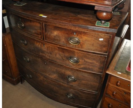 A 19th century mahogany bow front 5-drawer chest, bracket feet, width 106cm.