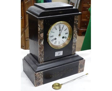 A marble cased 2-train mantel clock.