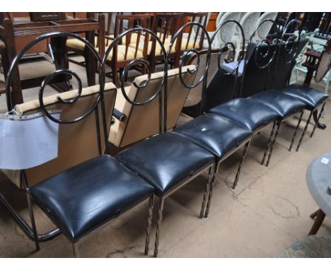 A set of 6 Italian post-modern Suspiral dining chairs in coated steel, with leather seats designed by Luigi Serafini for Sawa