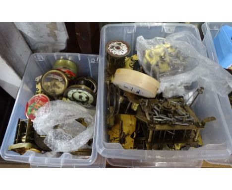 2 Boxes of clock parts and movements.