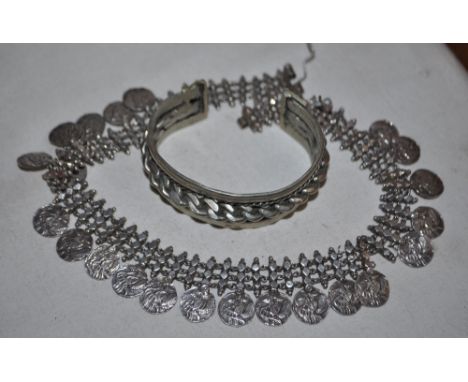 Eastern white metal choker and bangle