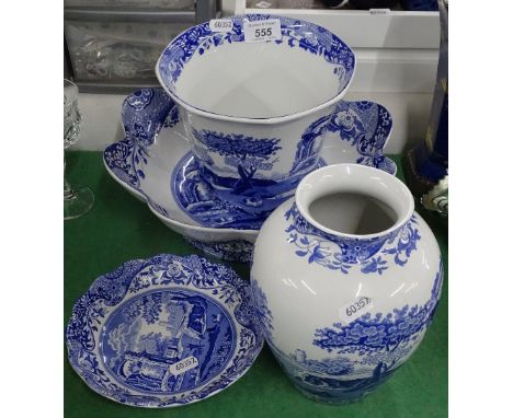 Spode Italian pattern bowl on foot, planter, vase and small dish.