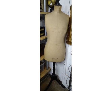 Antique Stockman tailor's dummy on turned wood tripod stand.