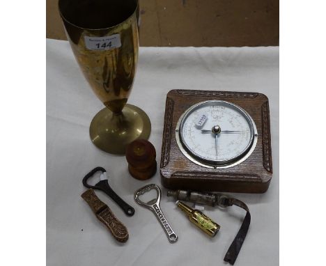 Barometer, whistle, carved etui, etc.