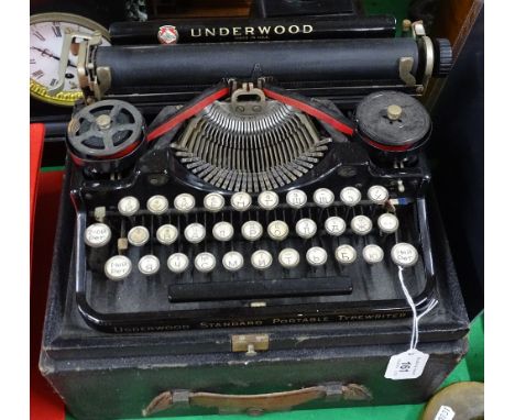 An early Underwood portable typewriter with Greek Keys, cased.