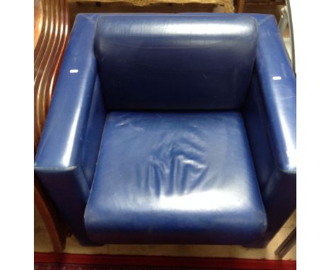 A Knoll Studio International post modern blue leather lounge chair by Trix and Robert Haussmann, 1988, with makers marks