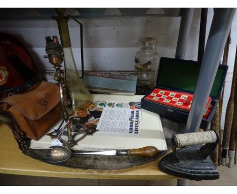 Camera, claret jug, flat-iron, tea tray, etc.