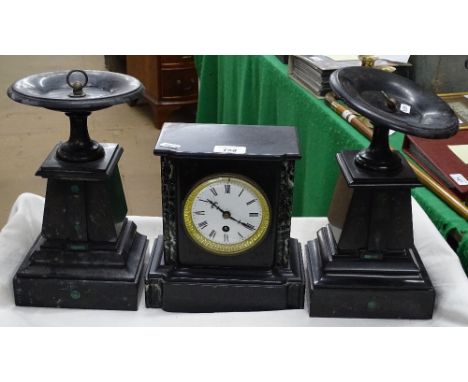 3-Piece slate clock garniture.